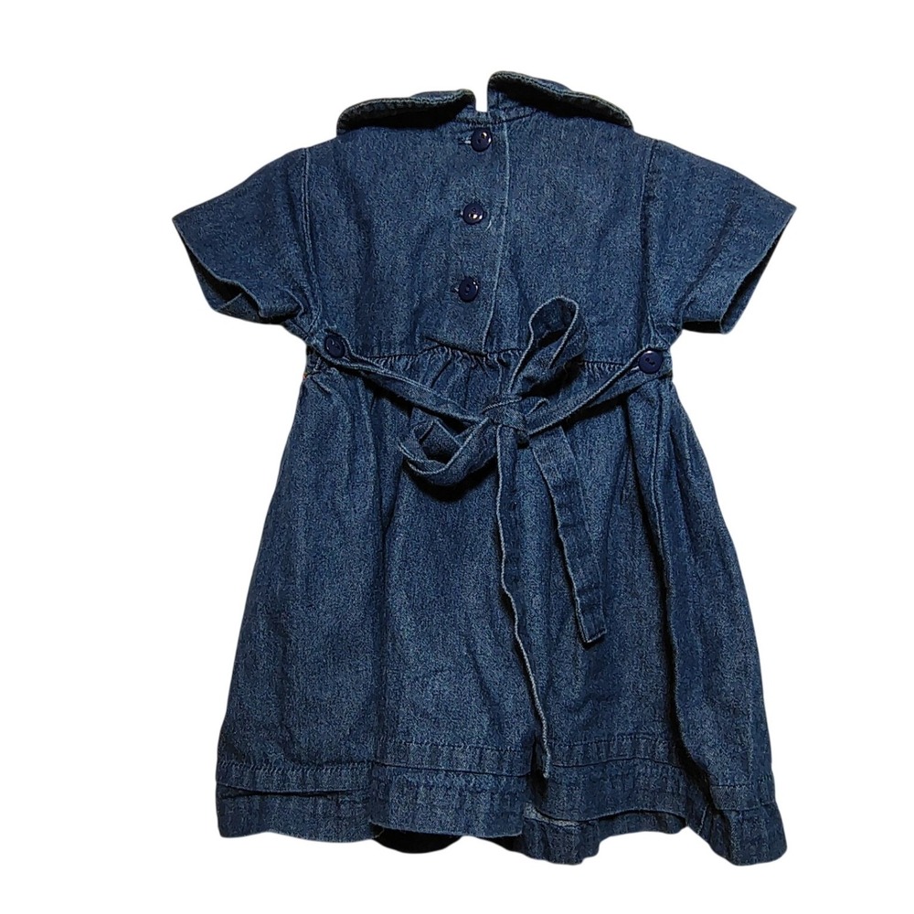Bonnie Baby Cottagecore Floral Embroidered Denim Dress Girls 12MO Spring Country - Picture 3 of 4